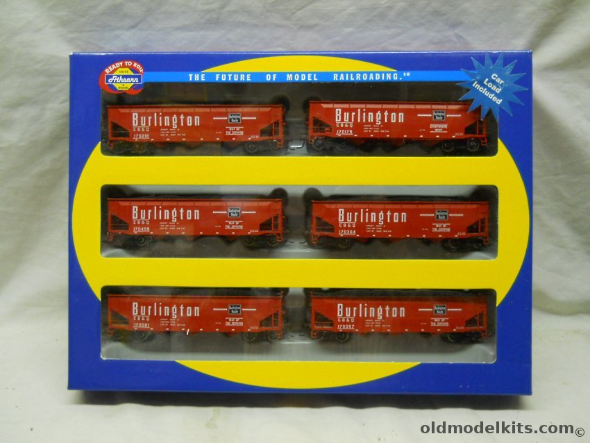 Athearn 1/87 CB&Q Burlington Route 40' 3 Bay Offset Hoppers Set of 6 - HO Scale plastic model kit